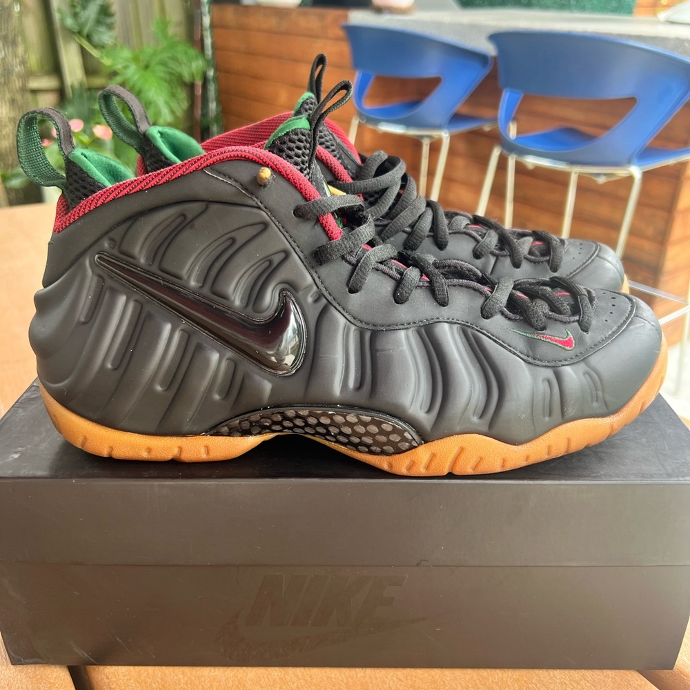 Nike Foamposite Pro Black with Red & Green Accents and Gum Sole